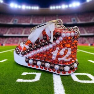 Cleveland Browns # 12 Shoe Keychain Orange and Brown Custom Made
